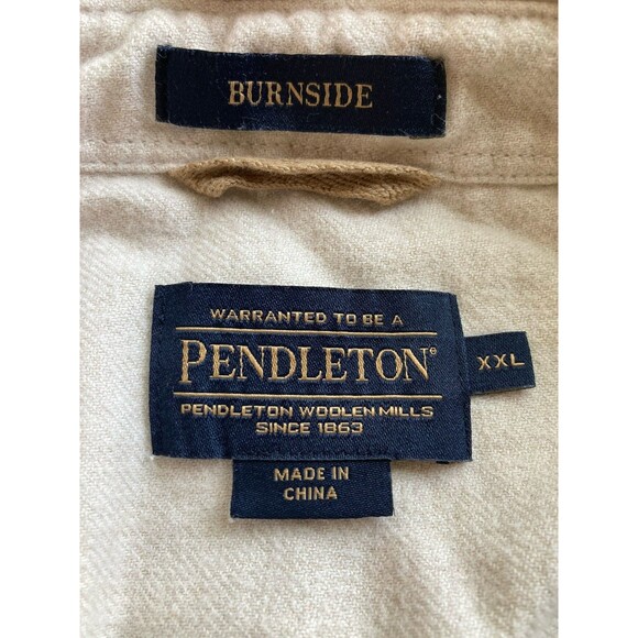 Pendleton Burnside Flannel Button Shirt XXL Long Sleeve Cotton 2X Cream Tan - Picture 9 of 11